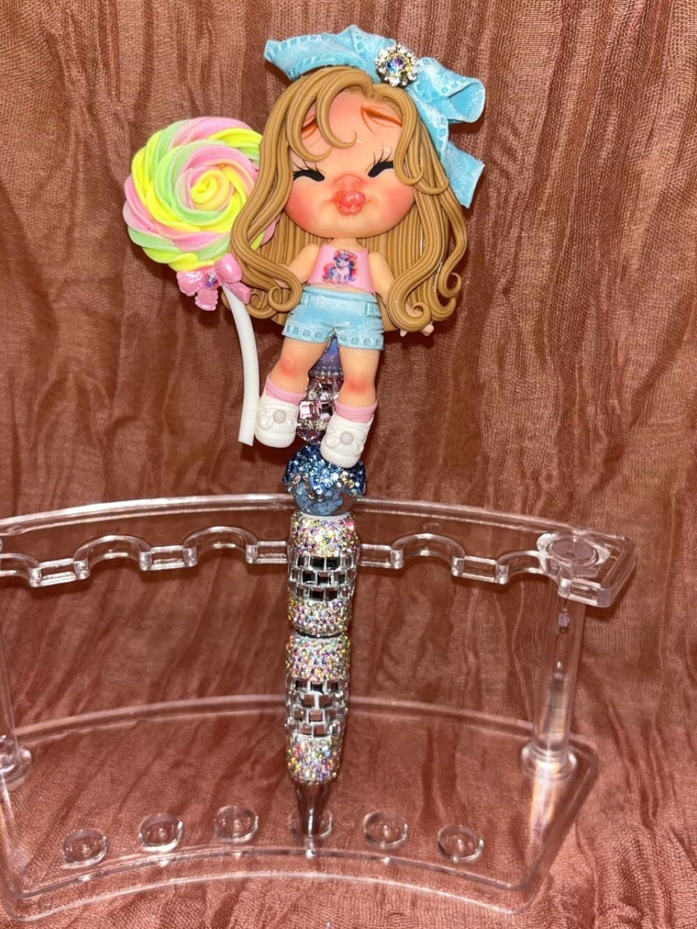 Cute Girl Lollipop Pen - Blue Bow Kids Accessory